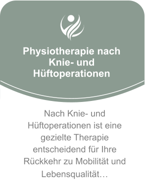 Physiotherapie nach Knie- und Hüftoperationen Nach Knie- und Hüftoperationen ist eine gezielte Therapie entscheidend für Ihre Rückkehr zu Mobilität und Lebensqualität…